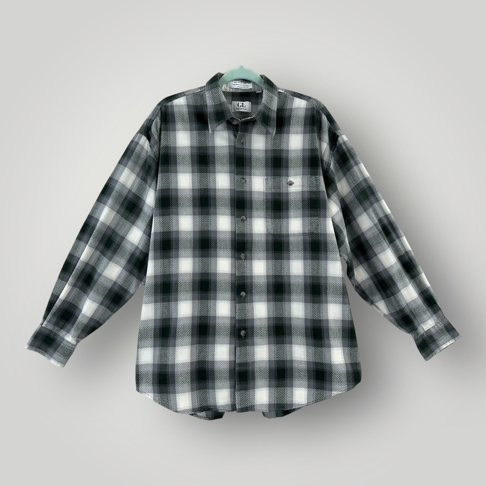 GUY LAROCHE‎ Gray Plaid Shirt Mens Large Cotton Canada Designer Button Up
